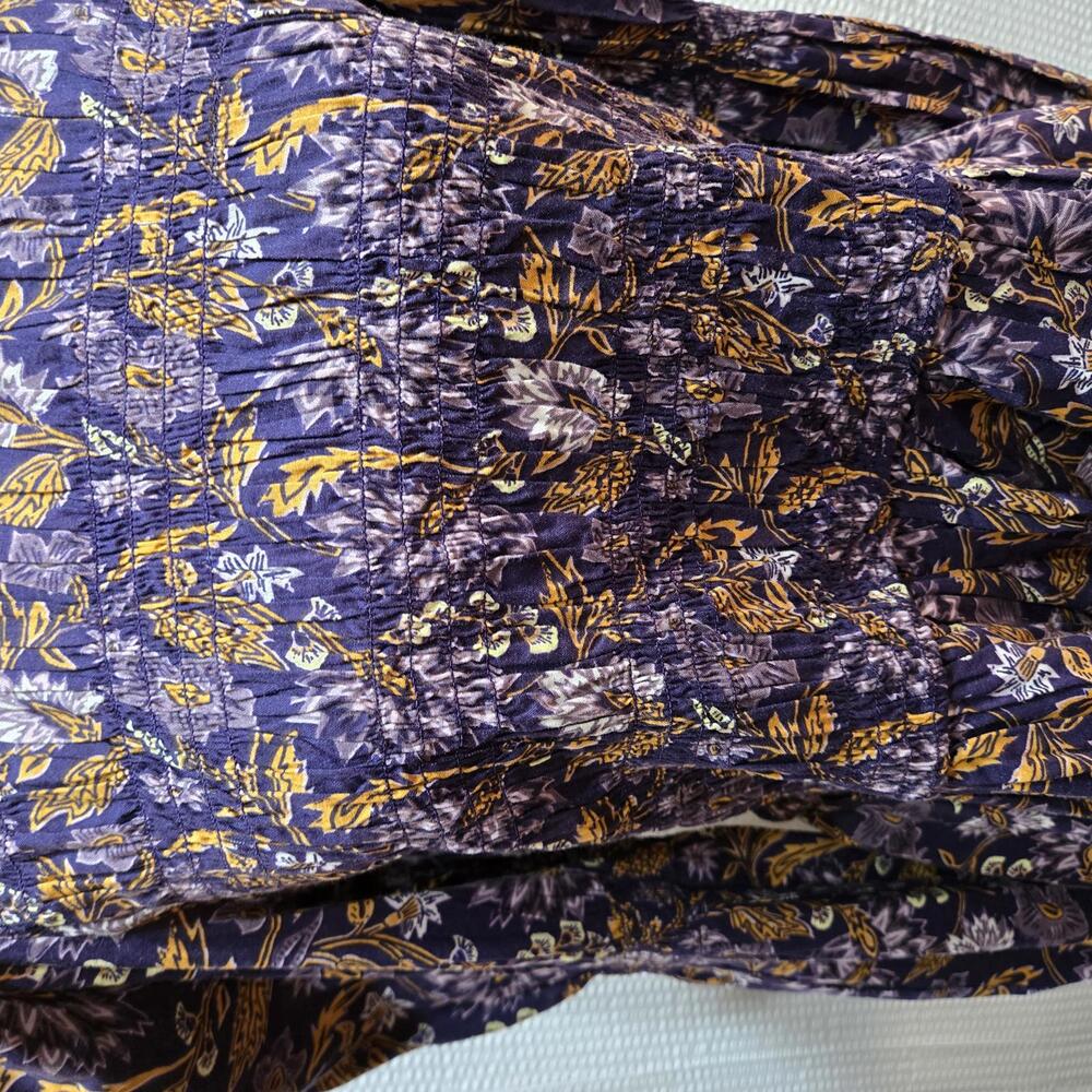 Universal Thread Long Puff Smocked Sleeve Purple Floral Peplum Shirt Size M - Picture 4 of 7